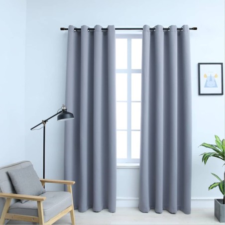 Rideaux occultants avec anneaux en métal 2 pcs Gris 140x225 cm 548986548986