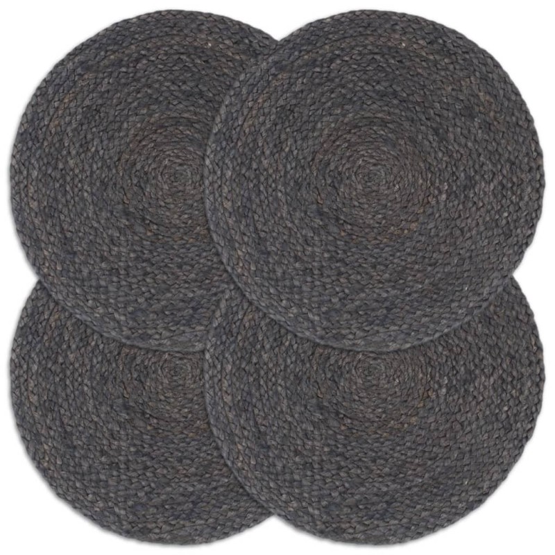 Napperons 4 pcs Gris foncé Plain 38 cm Rond Jute 549002549002