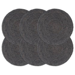 Napperons 6 pcs Gris foncé Plain 38 cm Rond Jute 549076549076