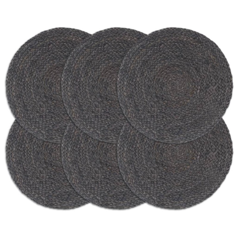 Napperons 6 pcs Gris foncé Plain 38 cm Rond Jute 549076549076
