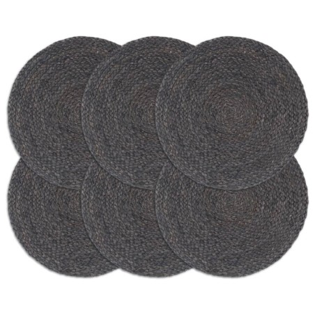 Napperons 6 pcs Gris foncé Plain 38 cm Rond Jute 549076549076