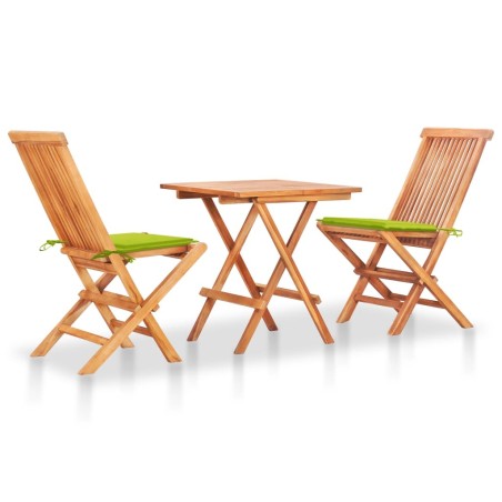 Ensemble de bistro 3 pcs avec coussins vert vif Bois de teck 549088549088