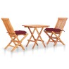 Ensemble de bistro 3 pcs avec coussins rouge bordeaux Teck 549134549134