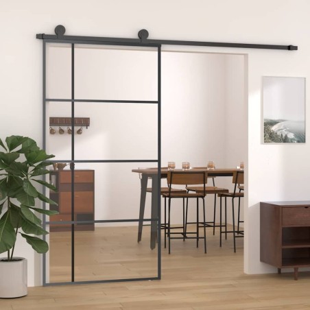 Porte coulissante Verre ESG et aluminium 102,5x205 cm Noir 549136549136