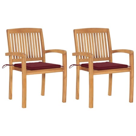 Chaises de jardin lot de 2 avec coussins bordeaux Teck massif 549149549149