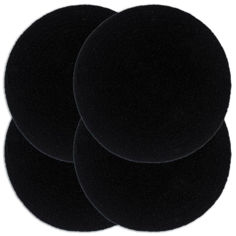 Napperons 4 pcs Noir Plain 38 cm Rond Coton  549153549153