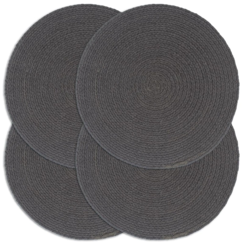 Napperons 4 pcs Gris foncé Plain 38 cm Rond Coton  549154549154