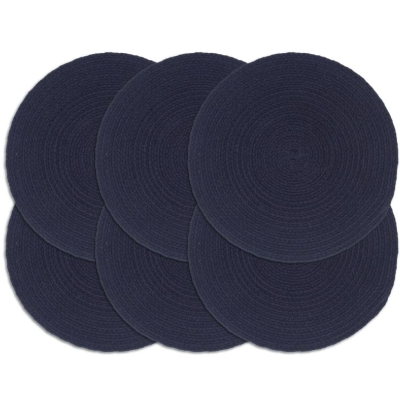 Napperons 6 pcs Bleu marine Plain 38 cm Rond Coton  549157549157