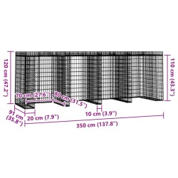 Mur de gabion pour poubelle 350x91x120 cm fer galvanisé 549166549166