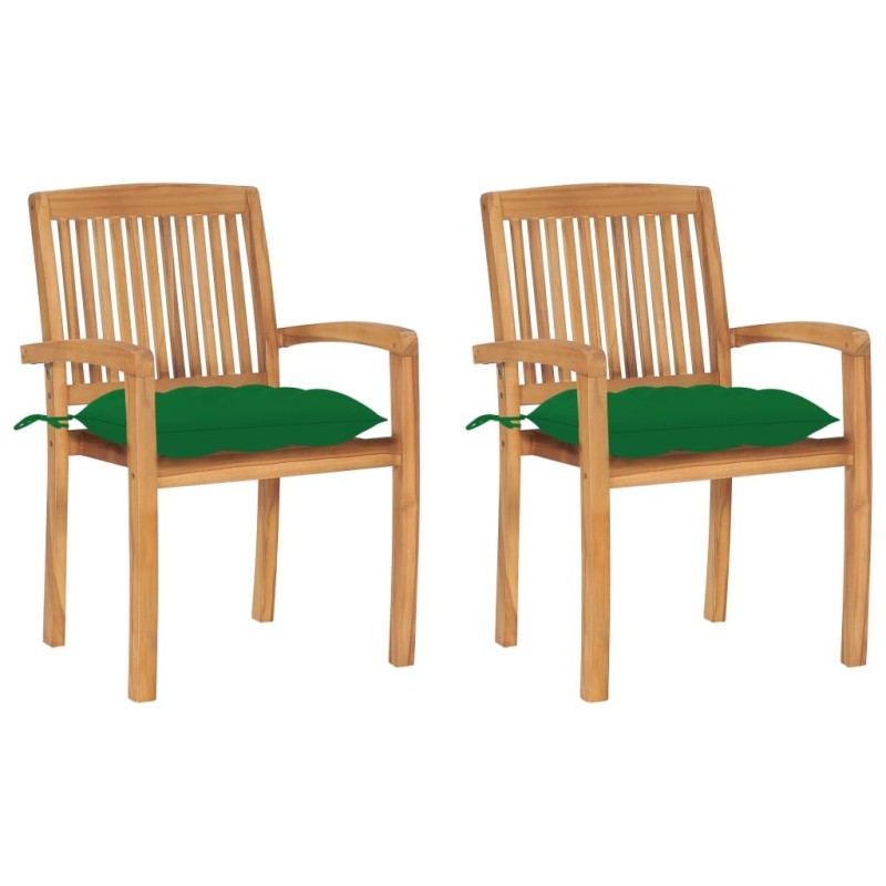 Chaises de jardin lot de 2 et coussins vert Bois de teck massif 549167549167