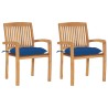 Chaises de jardin lot de 2 et coussins bleu Bois de teck massif 549177549177