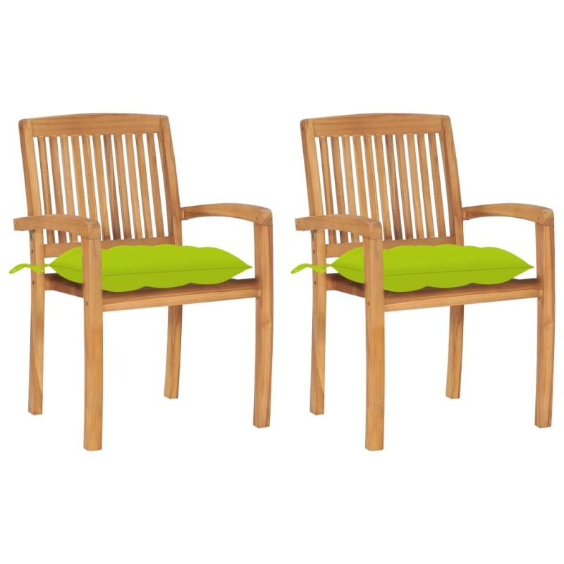 Chaises de jardin lot de 2 avec coussins vert vif Teck massif 549178549178