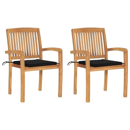 Chaises de jardin lot de 2 et coussins noir Bois de teck massif 549181549181