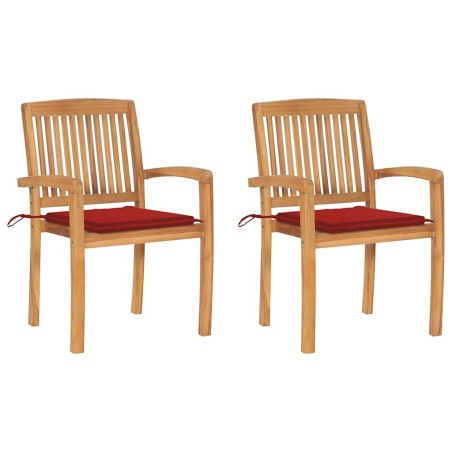 Chaises de jardin lot de 2 et coussins rouge Bois teck massif 549182549182