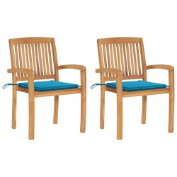 Chaises de jardin lot de 2 et coussins bleu Bois de teck massif 549184549184