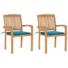 Chaises de jardin lot de 2 et coussins bleu Bois de teck massif 549184549184
