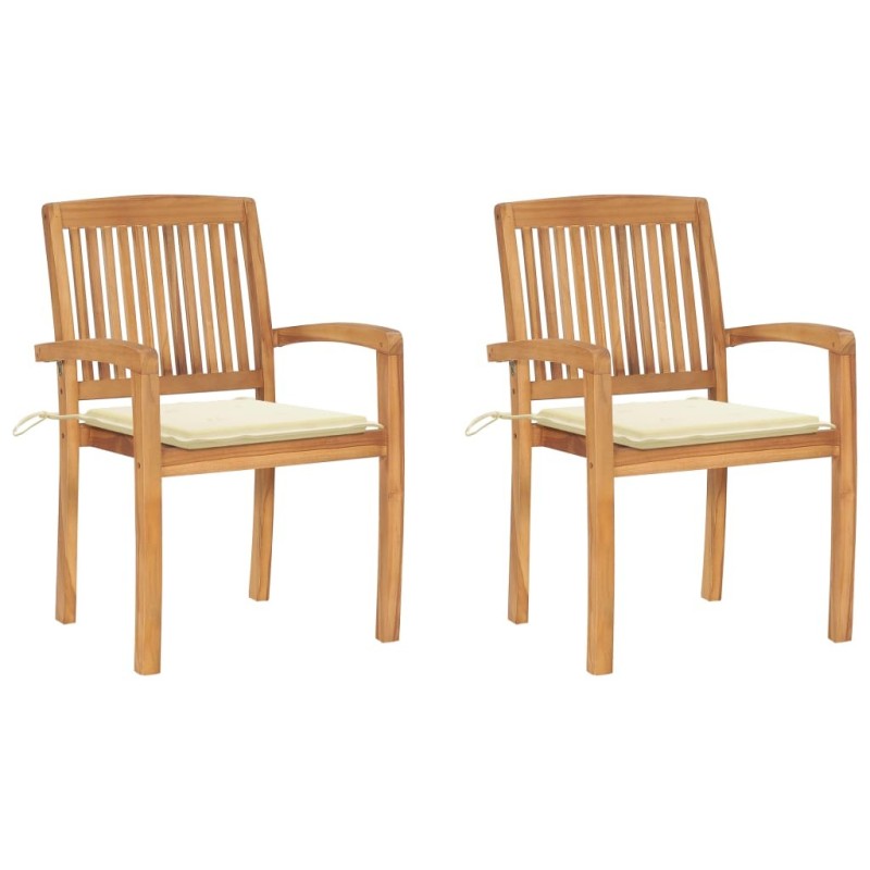 Chaises de jardin lot de 2 et coussins crème Bois teck massif 549187549187