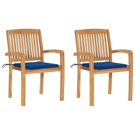 Chaises de jardin lot de 2 avec coussins bleu royal Teck massif 549189549189