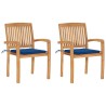 Chaises de jardin lot de 2 avec coussins bleu royal Teck massif 549189549189