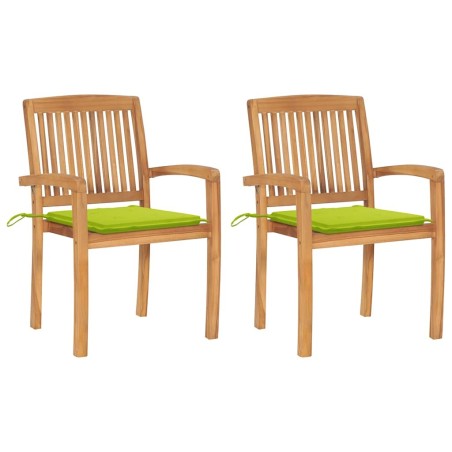 Chaises de jardin lot de 2 avec coussins vert vif Teck massif 549191549191