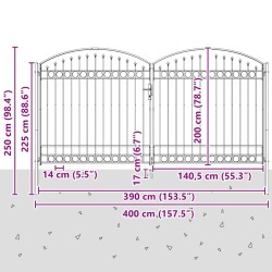 Portail de clôture Assen à double porte avec arc en acier 400x200 cm 549231549231