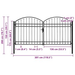 Portail de clôture Assen à double porte avec arc en acier 300x150 cm 549232549232