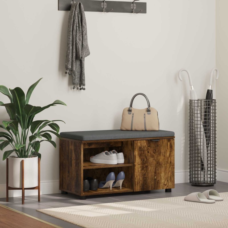 Banc d'entrée avec coussin Chêne Fumé 80 x 38 x 46 cm 549440549440