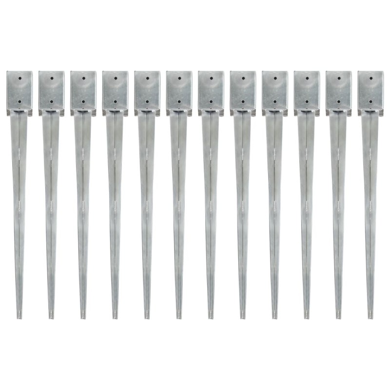 Piquets au sol 12 pcs Argenté 9x9x90 cm Acier galvanisé 549442549442
