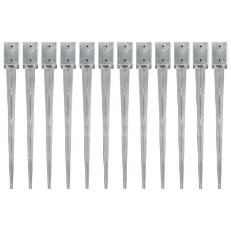 Piquets au sol 12 pcs Argenté 9x9x90 cm Acier galvanisé 549442549442