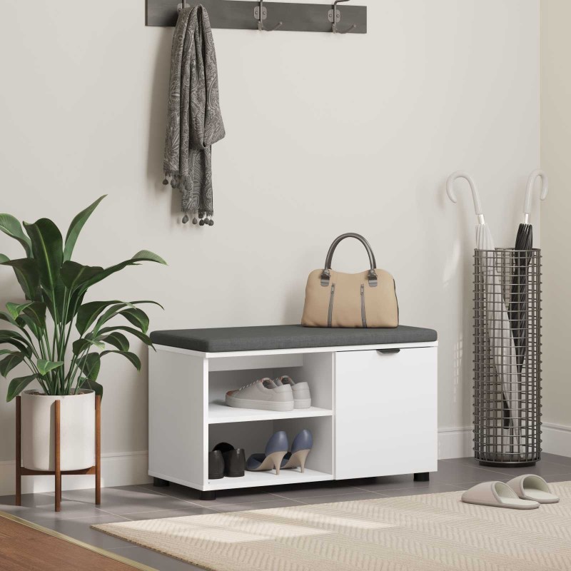 Banc d'entrée Blanc 80 x 38 x 46 cm Bois Ingénierie et Tissu 549480549480