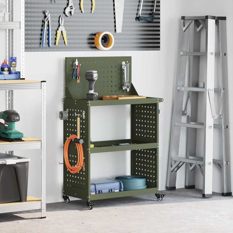 Chariot à outils avec étagère Vert olive 65 x 35 x 111 cm 549546549546