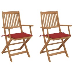 Chaises pliables de jardin lot de 2 avec coussins Bois d'acacia 549655549655