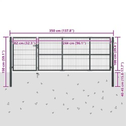 Portail de jardin avec poteaux en acier 350 x 100 cm anthracite 549657549657