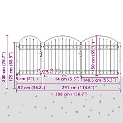 Portail de clôture de jardin avec sommet en arc 200 x 400 cm 549658549658