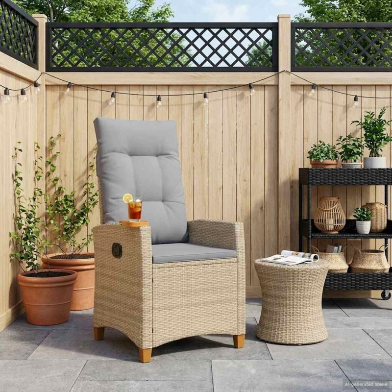 Chaise inclinable avec plateau à thé 62 x 64 x 112 cm polyrotin 549660549660