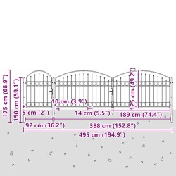 Portail de jardin Assen avec arc en acier noir 1,25 m x 5 m 549680549680