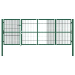 Portail de jardin avec poteaux 350 x 120 cm, acier vert 549783549783