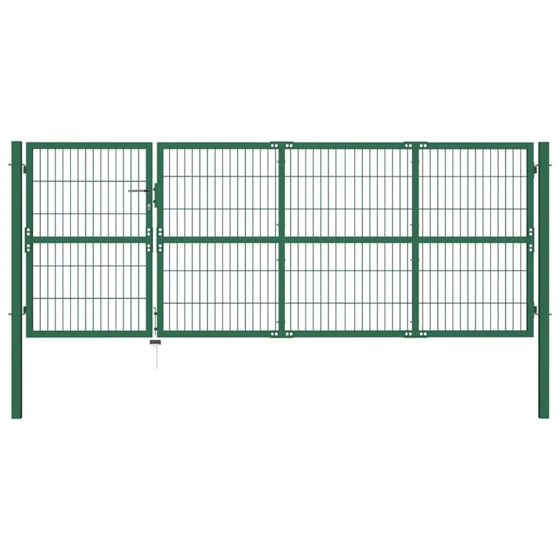 Portail de jardin avec poteaux 350 x 120 cm, acier vert 549783549783
