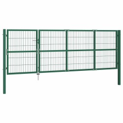 Portail de jardin avec poteaux 350 x 120 cm, acier vert 549783549783