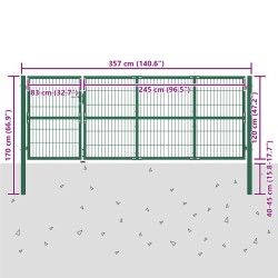 Portail de jardin avec poteaux 350 x 120 cm, acier vert 549783549783