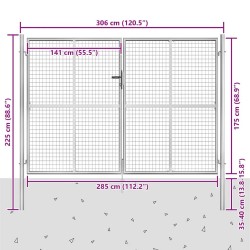 Portail de jardin en acier galvanisé 300 x 175 cm argent 550072550072