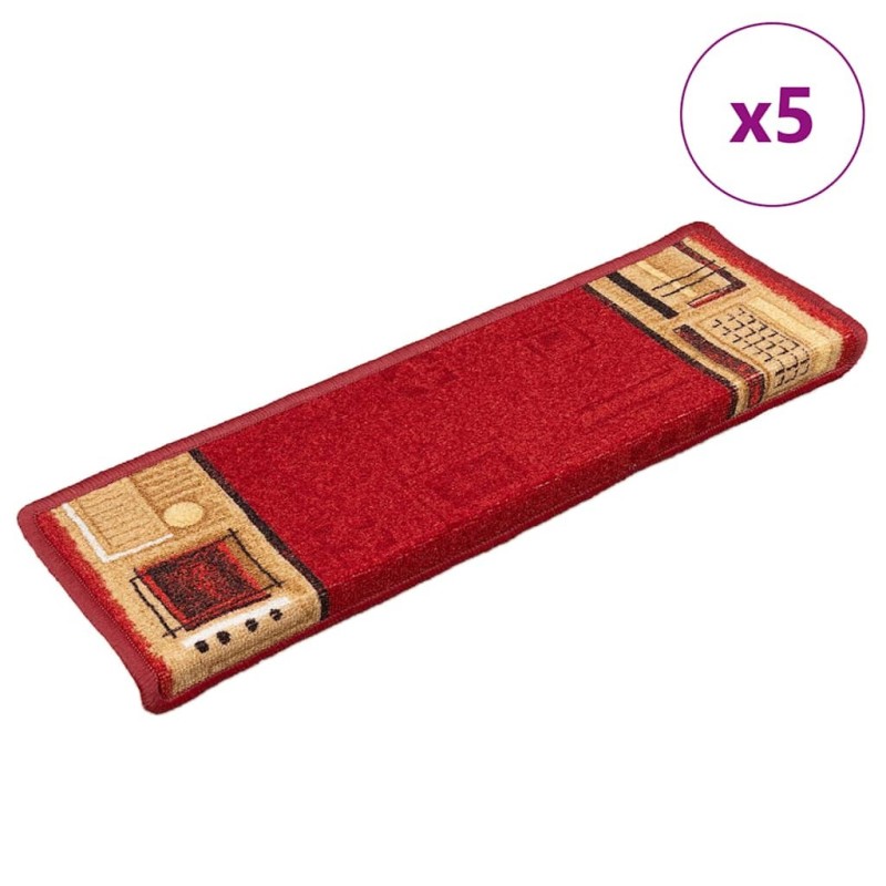 Tapis d'escalier autoadhésifs 5 pcs 65x21x4 cm Rouge 550126550126