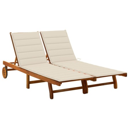 Chaise longue de jardin 2 places avec coussins Acacia solide 550153550153