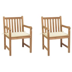 Chaises de jardin lot de 2 et coussins crème Bois teck massif 550170550170