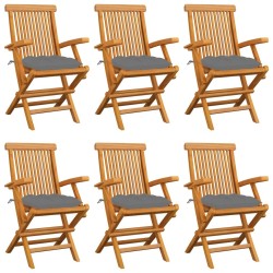 Chaises de jardin avec coussins gris lot de 6 Bois teck massif 550189550189