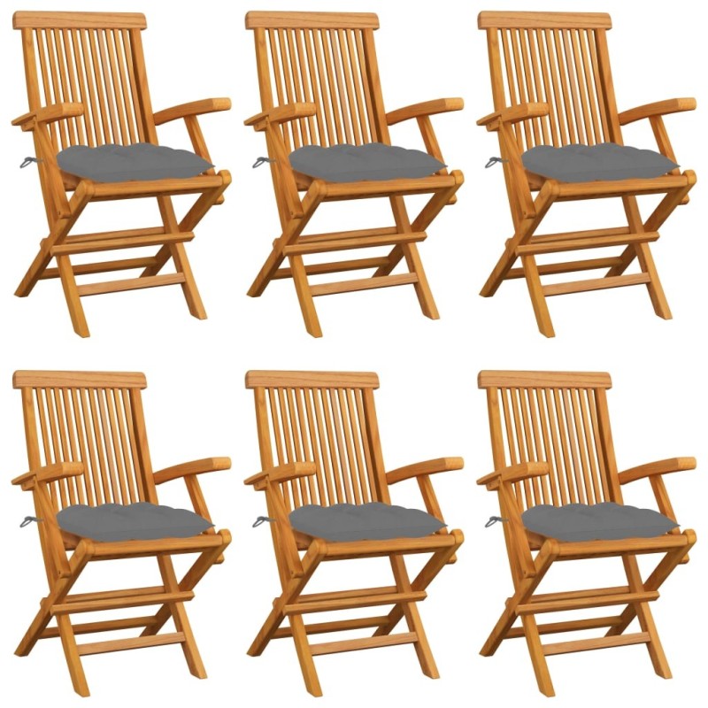 Chaises de jardin avec coussins gris lot de 6 Bois teck massif 550189550189