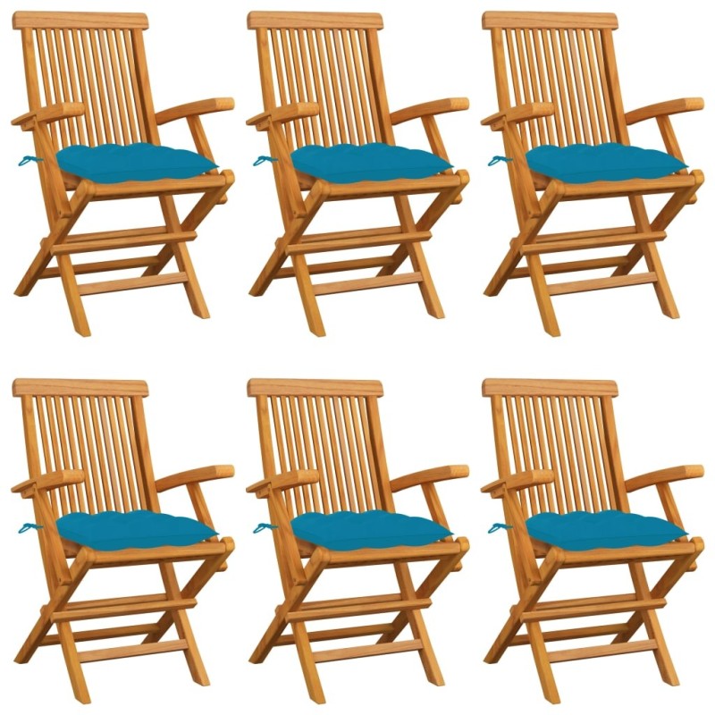 Chaises de jardin avec coussins bleu clair lot de 6 Teck massif 550190550190