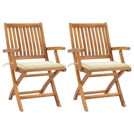 Chaises de jardin lot de 2 et coussins crème Bois teck massif 550233550233