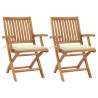 Chaises de jardin lot de 2 et coussins crème Bois teck massif 550233550233