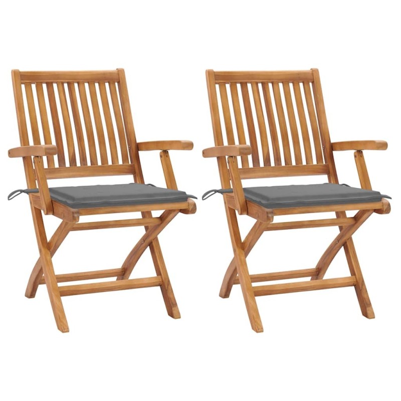Chaises de jardin lot de 2 et coussins gris Bois de teck massif 550234550234
